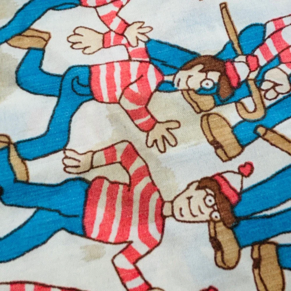 Vintage Where's Waldo Twin Flat Sheet Pillowcase Giant Dragon Springs 1990 Flaws